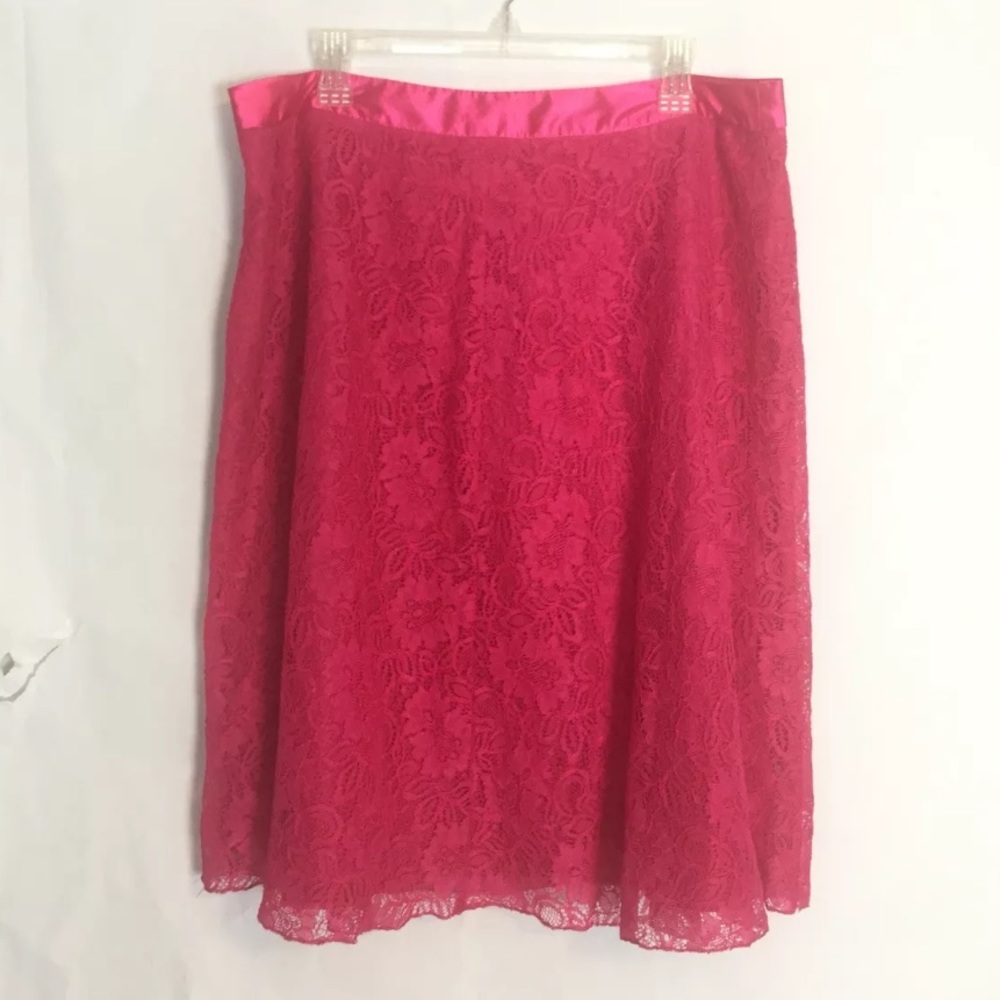 Pink Lace Skirt Fit Flared Flat Front Knee Sz 16